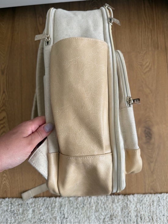 Beis The Backpack Beige Canvas Laptop Travel Bag Faux Leather Trim One Size main image 6